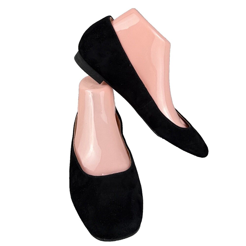 J. Jill Genuine Leather Black Suede Square Toe Ballet Flats Sz 8 Classic Career